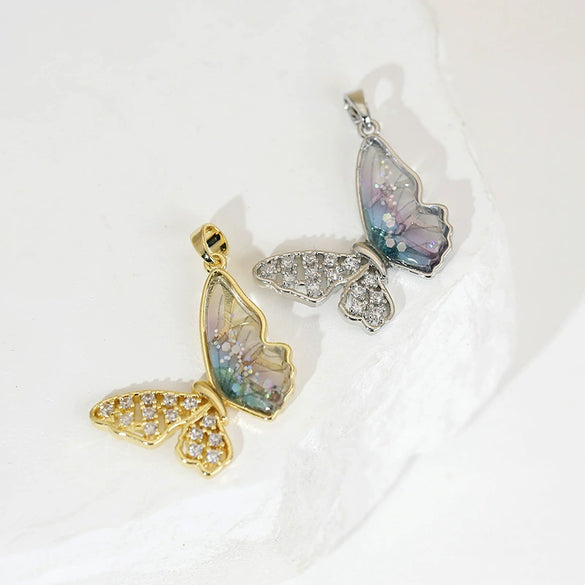 Wholesale Jewelry Asymmetric Colorful Butterfly Copper Microinlay Necklace And Earrings Accessories For Women