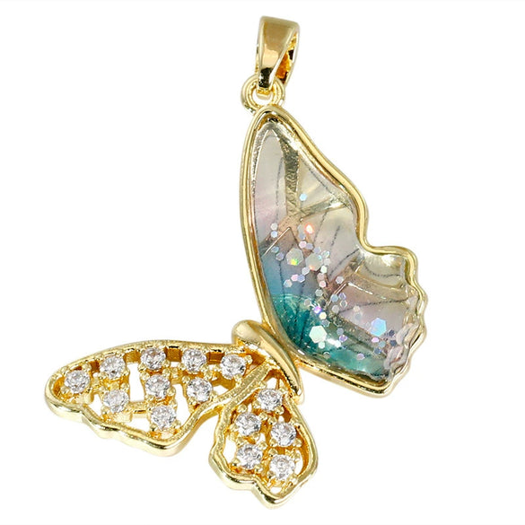 Wholesale Jewelry Asymmetric Colorful Butterfly Copper Microinlay Necklace And Earrings Accessories For Women