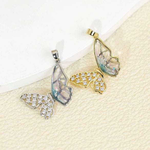 Wholesale Jewelry Asymmetric Colorful Butterfly Copper Microinlay Necklace And Earrings Accessories For Women