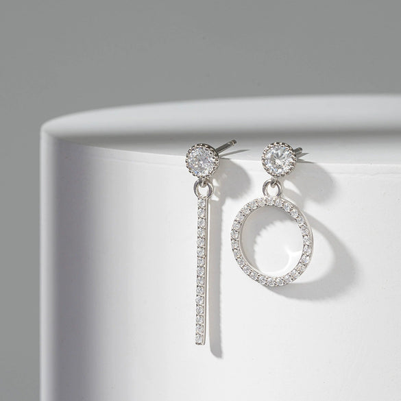 Wholesale Jewelry Asymmetric Zirconium S925 Sterling Silver Electroplated Earrings