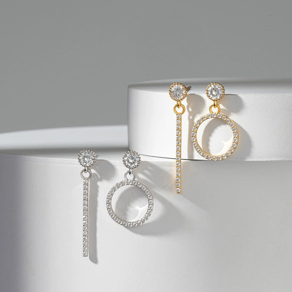 Wholesale Jewelry Asymmetric Zirconium S925 Sterling Silver Electroplated Earrings