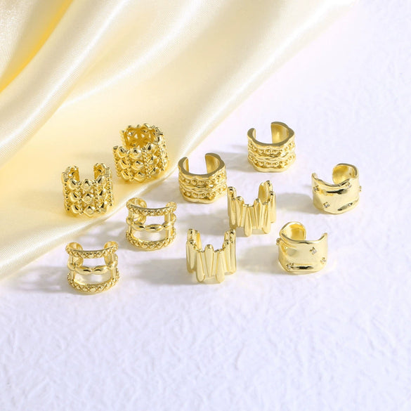 Wholesale Jewelry Asymmetrical Nonpiercing Ear Clip Geometric Copper Goldplated Ear Cuff