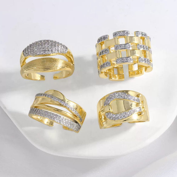 Wholesale Jewelry Asymmetrical Opening Adjustable Ring Copper Electroplated Geometric Style