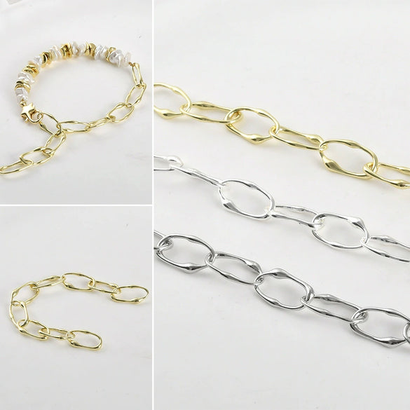 Wholesale Jewelry Asymmetrical Oval Copper Chain Electroplated Handmade Pearl Bracelet
