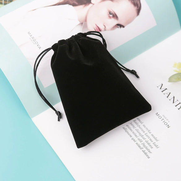 Wholesale Jewelry Bag Flannel Drawstring Black Bunt Pocket