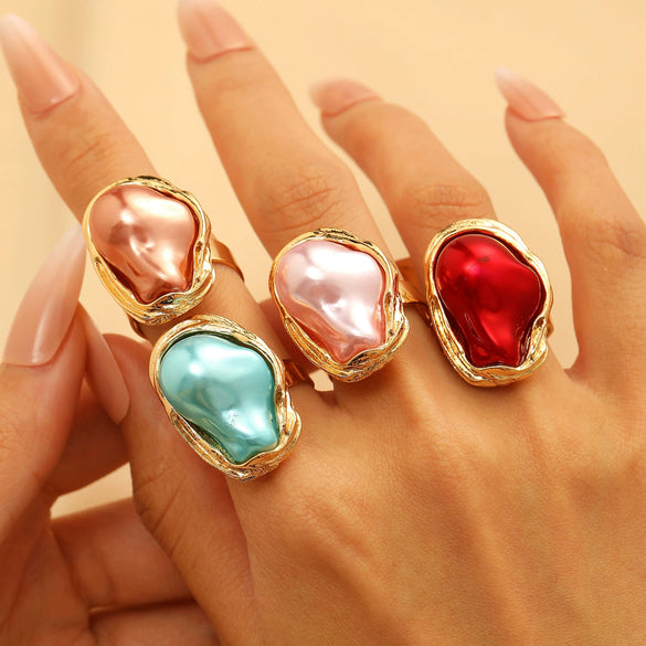 Wholesale Jewelry Baroque Alloy Inlaid Imitation Pearl Geometric Irregular Ring
