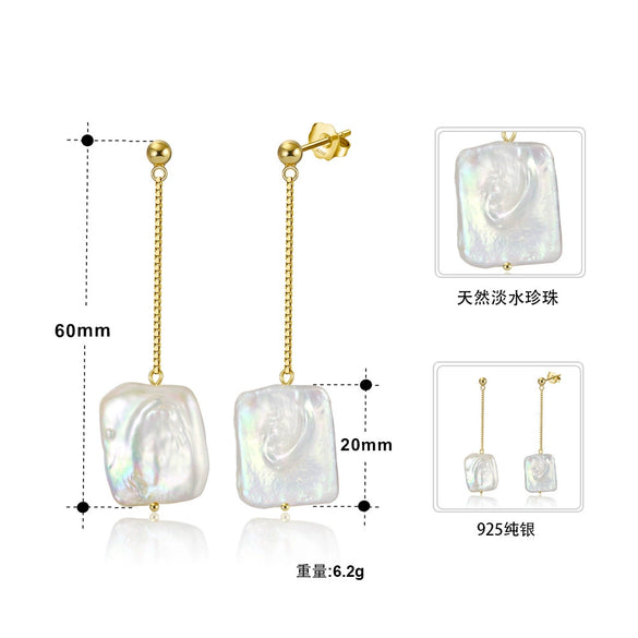 Wholesale Jewelry Baroque Natural Freshwater Pearl S925 Sterling Silver Earrings