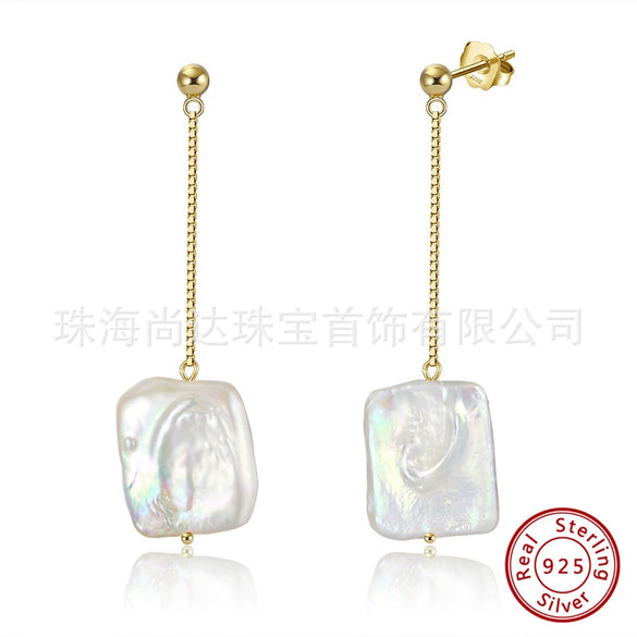 Wholesale Jewelry Baroque Natural Freshwater Pearl S925 Sterling Silver Earrings
