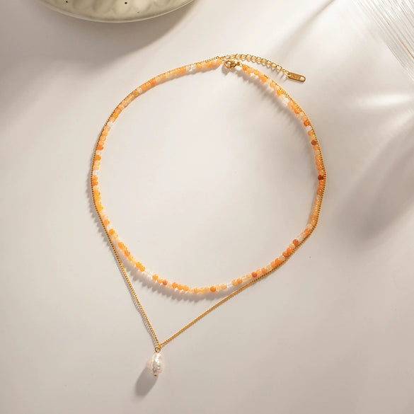 Wholesale Jewelry Baroque Pendant Natural Stone Necklace And Non Fading Titanium Steel Bracelet With Geometric Design And Electroplating For Women