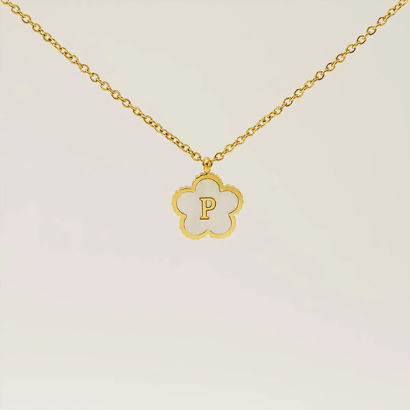 Wholesale Jewelry Basic Classic Style Letter Flower 304 Stainless Steel Shell 18K Gold Plated Plating Inlay Pendant Necklace
