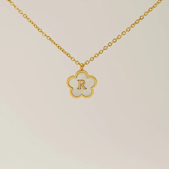 Wholesale Jewelry Basic Classic Style Letter Flower 304 Stainless Steel Shell 18K Gold Plated Plating Inlay Pendant Necklace