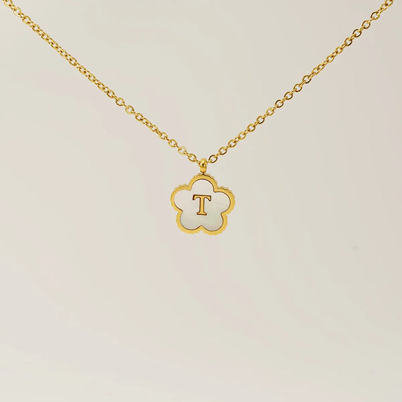 Wholesale Jewelry Basic Classic Style Letter Flower 304 Stainless Steel Shell 18K Gold Plated Plating Inlay Pendant Necklace