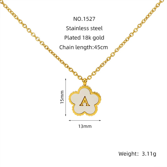Wholesale Jewelry Basic Classic Style Letter Flower 304 Stainless Steel Shell 18K Gold Plated Plating Inlay Pendant Necklace