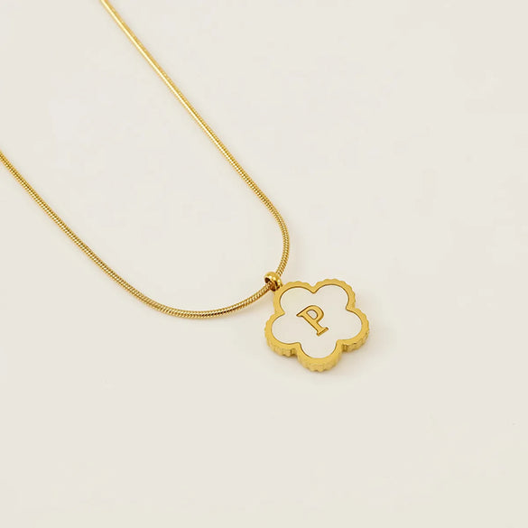 Wholesale Jewelry Basic Classic Style Letter Flower 304 Stainless Steel Shell 18K Gold Plated Plating Inlay Pendant Necklace