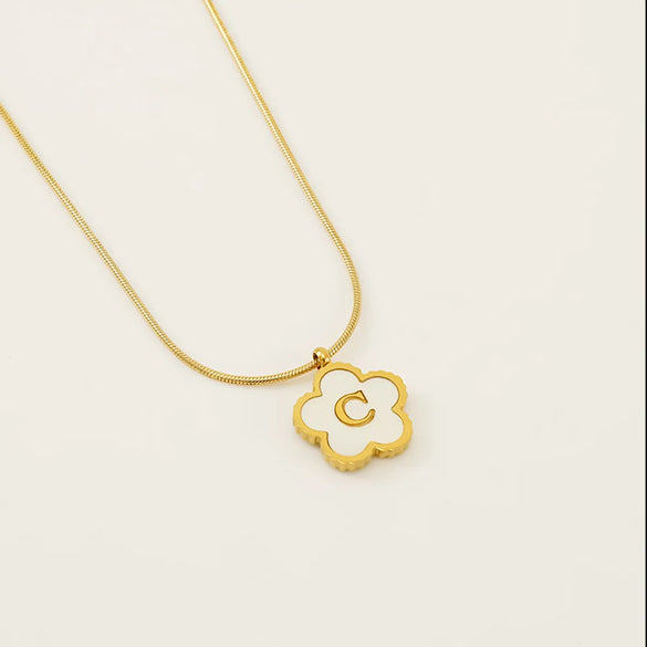 Wholesale Jewelry Basic Classic Style Letter Flower 304 Stainless Steel Shell 18K Gold Plated Plating Inlay Pendant Necklace