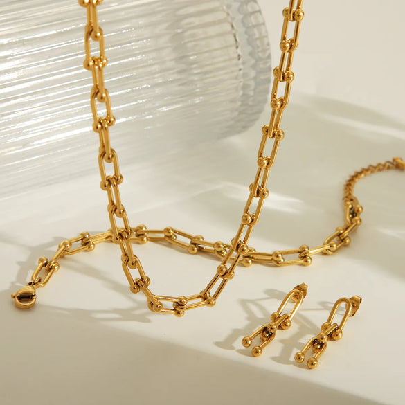 Wholesale Jewelry Basic Classic Style Solid Color 304 Stainless Steel 18K Gold Plated Bracelets Earrings Necklace