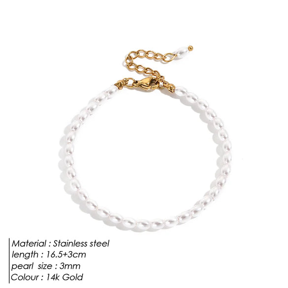 Wholesale Jewelry Basic Modern Style Classic Style Geometric 304 Stainless Steel Artificial Pearl 14K Gold Plated Beaded Bracelets