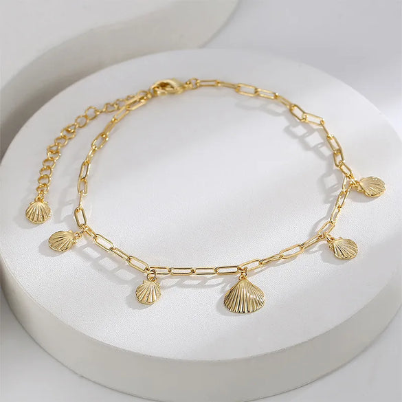 Wholesale Jewelry Basic Modern Style Classic Style Geometric Scallop Copper 18K Gold Plated Plating Anklet