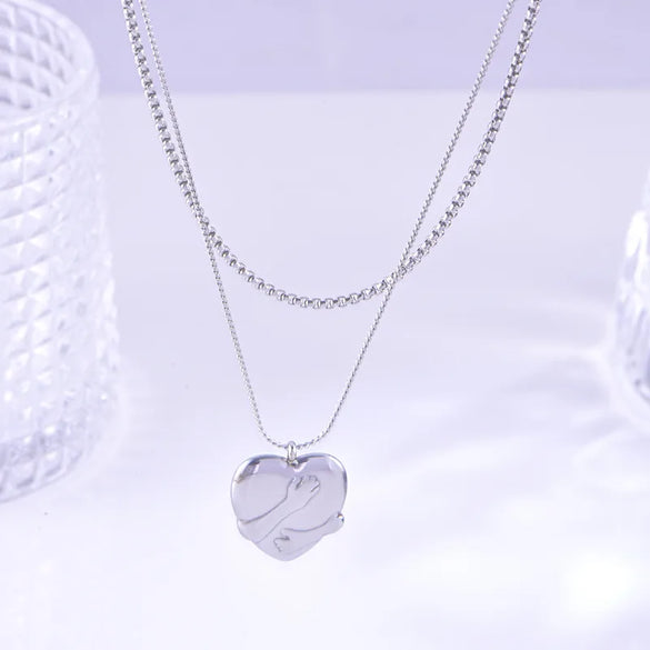 Wholesale Jewelry Basic Modern Style Classic Style Heart Shape Titanium Steel Plating Double Layer Necklaces