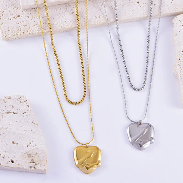 Wholesale Jewelry Basic Modern Style Classic Style Heart Shape Titanium Steel Plating Double Layer Necklaces