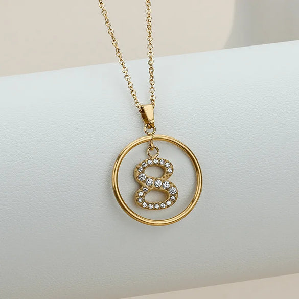 Wholesale Jewelry Basic Modern Style Classic Style Number Titanium Steel Zircon Plating Inlay Pendant Necklace