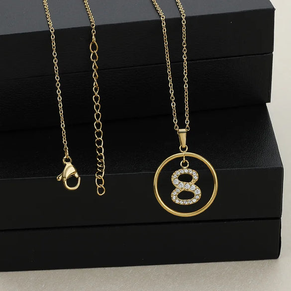 Wholesale Jewelry Basic Modern Style Classic Style Number Titanium Steel Zircon Plating Inlay Pendant Necklace