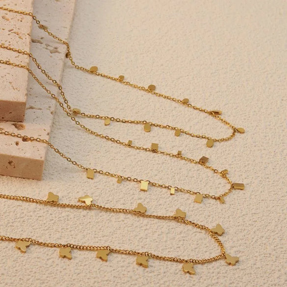 Wholesale Jewelry Basic Simple Style Artistic Leaf Square Butterfly 304 Stainless Steel 18K Gold Plated Plating Necklace