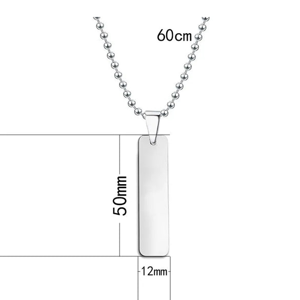 Wholesale Jewelry Basic Simple Style Geometric Customization Laser Engraving Long Strip 201 Stainless Steel Plating Pendant Necklace Ball Chain