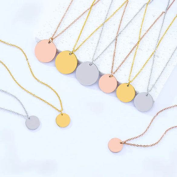 Wholesale Jewelry Basic Simple Style Round Customization Laser Engraving 201 Stainless Steel Plating Pendant Necklace Cable Chain