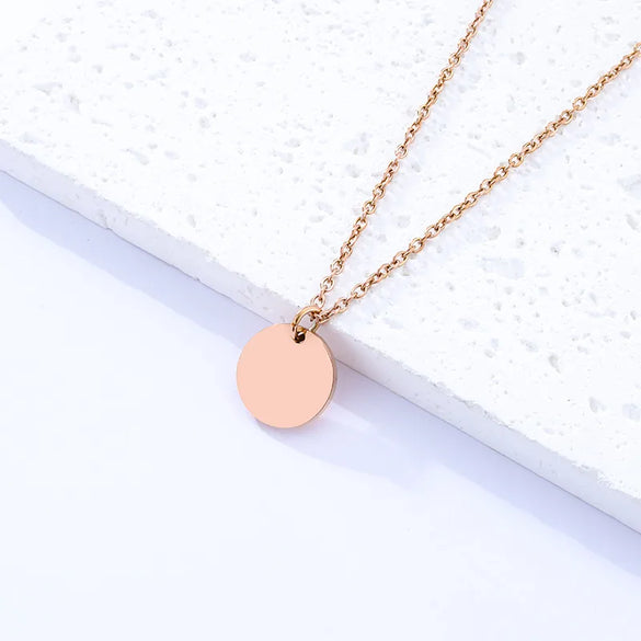 Wholesale Jewelry Basic Simple Style Round Customization Laser Engraving 201 Stainless Steel Plating Pendant Necklace Cable Chain