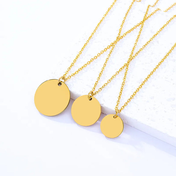 Wholesale Jewelry Basic Simple Style Round Customization Laser Engraving 201 Stainless Steel Plating Pendant Necklace Cable Chain