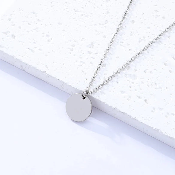 Wholesale Jewelry Basic Simple Style Round Customization Laser Engraving 201 Stainless Steel Plating Pendant Necklace Cable Chain