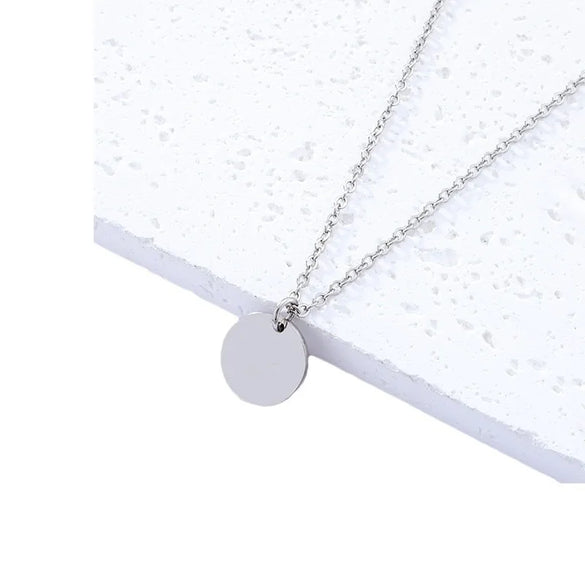 Wholesale Jewelry Basic Simple Style Round Customization Laser Engraving 201 Stainless Steel Plating Pendant Necklace Cable Chain