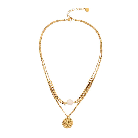 Wholesale Jewelry Beach Commute Starfish Flower 304 Stainless Steel Pearl 18K Gold Plated Plating Inlay Double Layer Necklaces