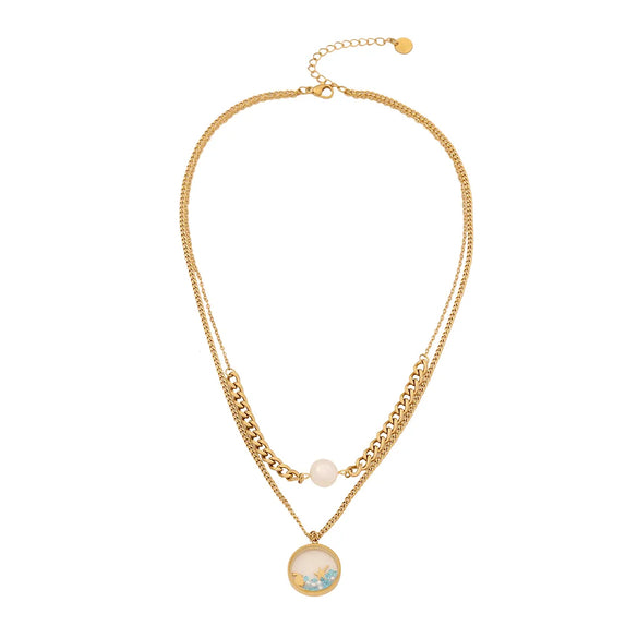 Wholesale Jewelry Beach Commute Starfish Flower 304 Stainless Steel Pearl 18K Gold Plated Plating Inlay Double Layer Necklaces