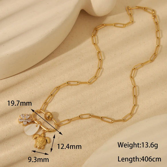Wholesale Jewelry Beach Commute Turtle Flower Snail 304 Stainless Steel 18K Gold Plated Pendant Necklace