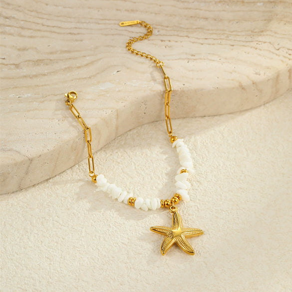 Wholesale Jewelry Beach Ocean Style Shell Starfish Pendant Stainless Steel Geometric Electroplated Necklace Bracelet