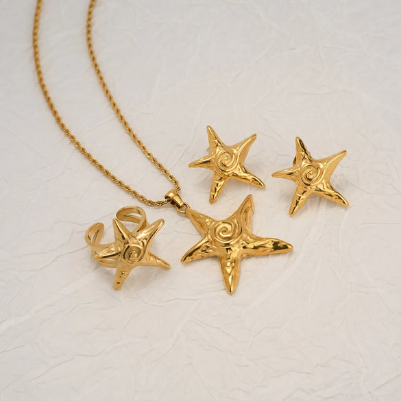 Wholesale Jewelry Beach Simple Style Starfish 304 Stainless Steel Hemp Flowers Chain Earrings Necklace