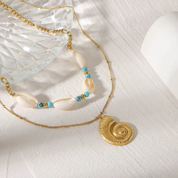 Wholesale Jewelry Beach Sweet Starfish Butterfly Shell 304 Stainless Steel Imitation Pearl Natural Stone 18K Gold Plated Enamel Multi Charms Necklace Cuban Link Chain Curb Chain Cable Chain