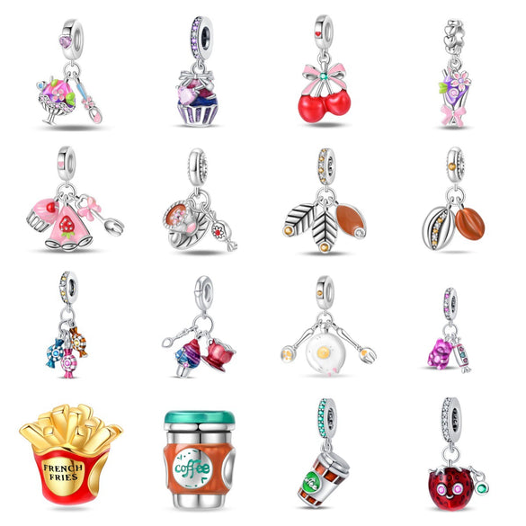 Wholesale Jewelry Beads Accessories Bracelet 925 Silver Plated Copper Dripping Oil Fruit Food Style
