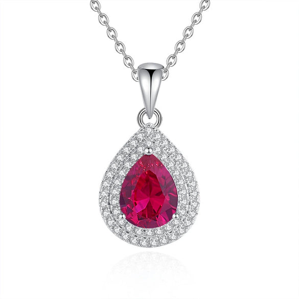 Wholesale Jewelry Blue Crystal Water Drop Pendant Necklace S925 Sterling Silver Inlaid Zircon Diamond Geometric Style For Women