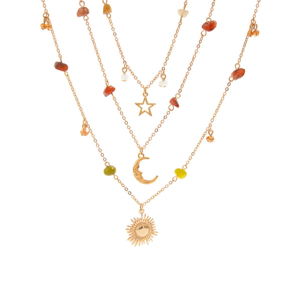 Wholesale Jewelry Bohemian Geometric Copperclad Iron And Alloy Beaded Clavicle Chain With Electroplating