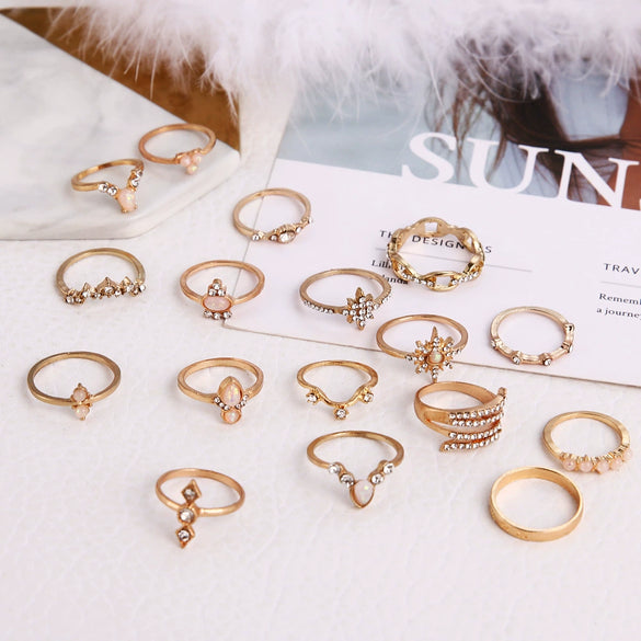Wholesale Jewelry Bohemian Retro Alloy Ring With Diamond And Sixpointed Star Geometric Design