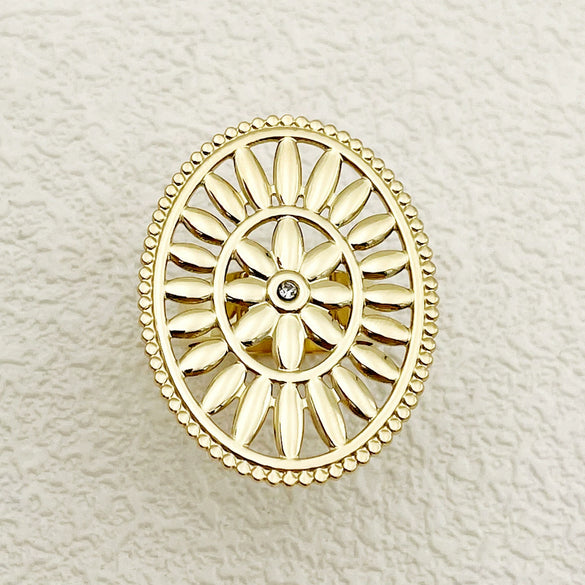 Wholesale Jewelry Bohemian Retro Oval Geometric Flower Cut Out Stainless Steel 18K Gold Plated Ring