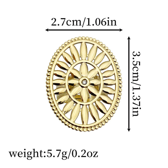Wholesale Jewelry Bohemian Retro Oval Geometric Flower Cut Out Stainless Steel 18K Gold Plated Ring