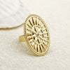 Wholesale Jewelry Bohemian Retro Oval Geometric Flower Cut Out Stainless Steel 18K Gold Plated Ring