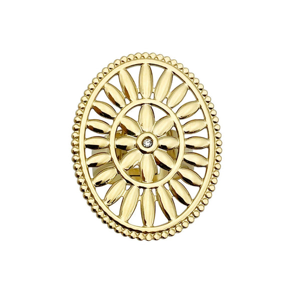 Wholesale Jewelry Bohemian Retro Oval Geometric Flower Cut Out Stainless Steel 18K Gold Plated Ring