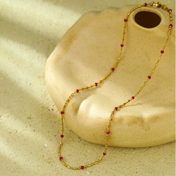 Wholesale Jewelry Bohemian Style Colorful Beaded Stainless Steel Geometric Necklace For Women Electroplated