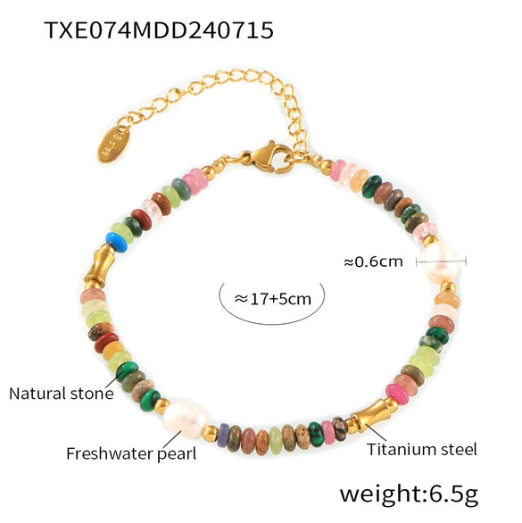 Wholesale Jewelry Bohemian Style Freshwater Pearl Natural Stone Beaded 316L Stainless Steel Necklace Bracelet Electroplated