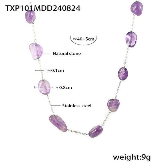 Wholesale Jewelry Bohemian Style Irregular Natural Stone 316L Stainless Steel Electroplated Bracelet Clavicle Necklace Set For Women